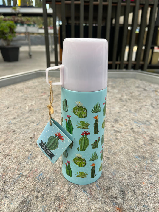 Thermos bottle with cactus drawing
